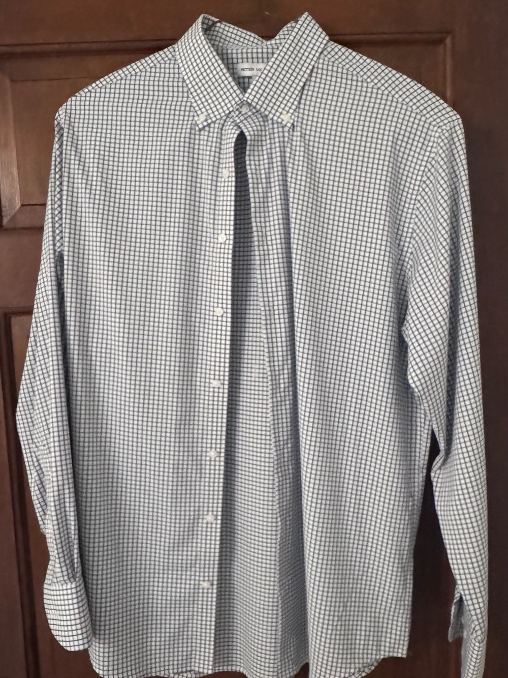 Peter Millar White and Navy Check Button-Down Dress Shirt